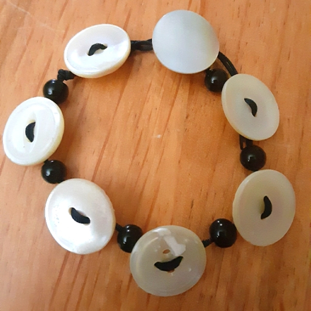 Handmade Hemp and Vintage Mother of Pearl Antique Button Bracelet